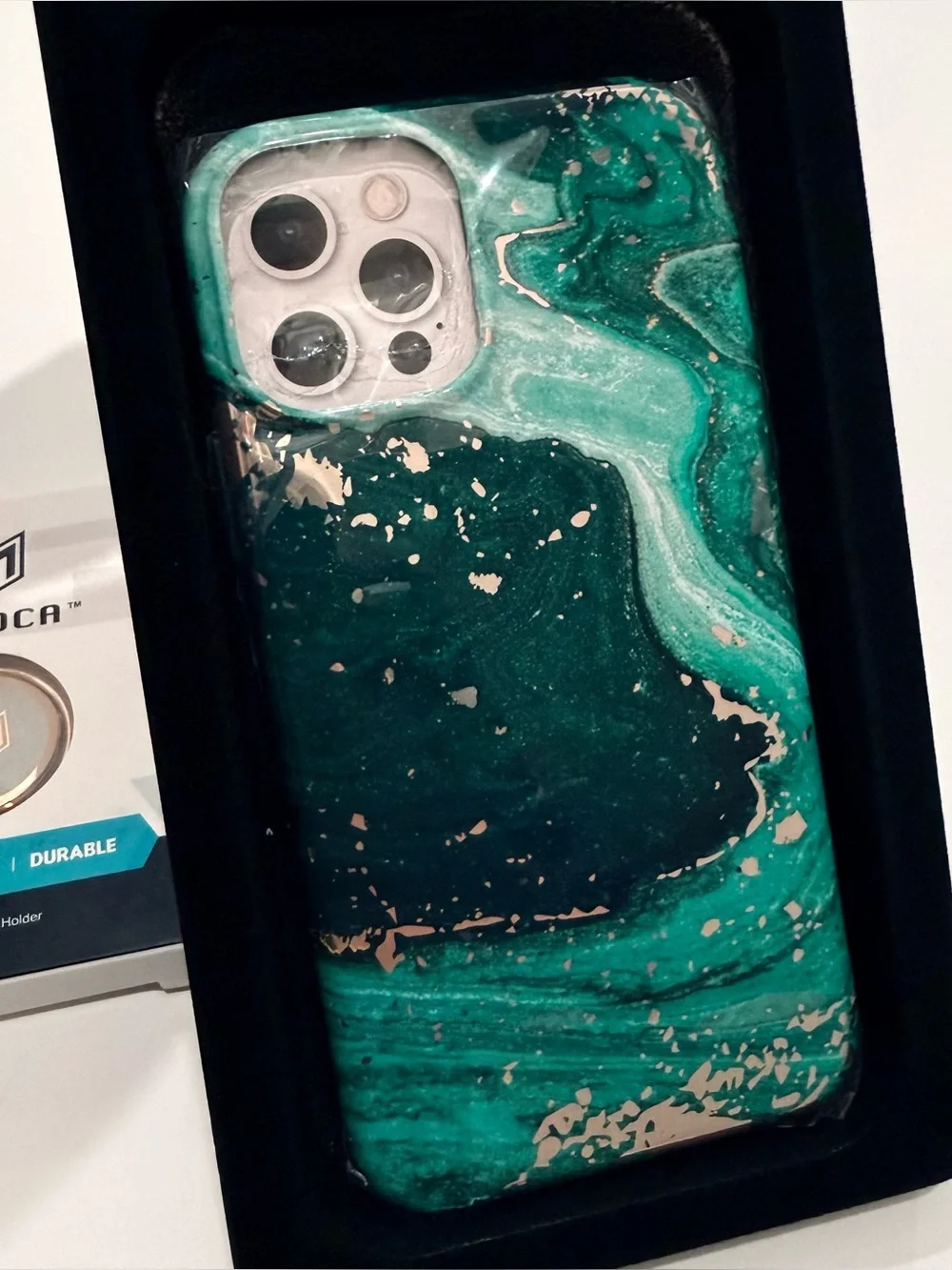 New Velvet Caviar iPhone 12 Pro MagSafe Emerald Marble & Gold Ring Set